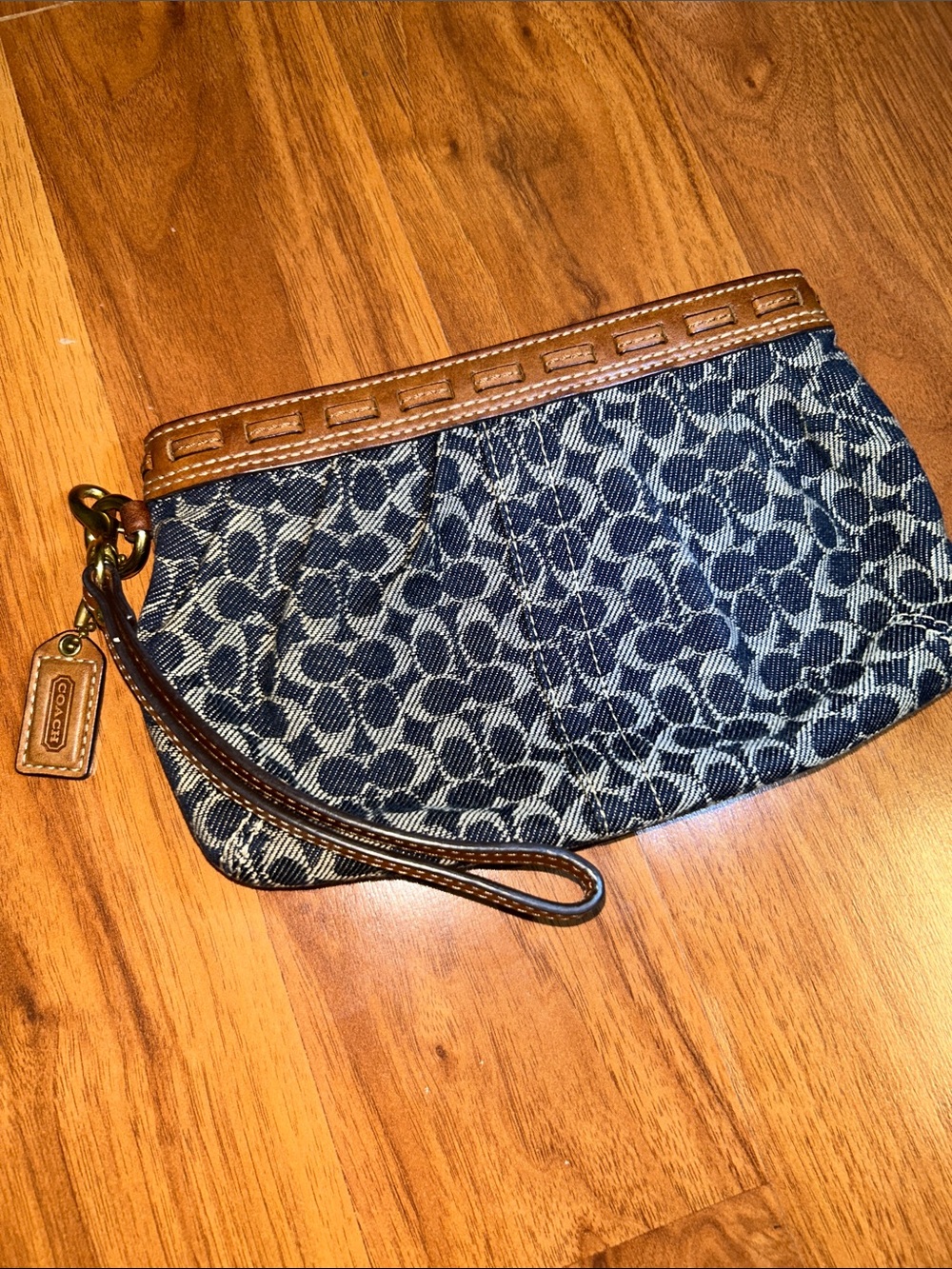 Vintage Coach Denim Wristlet with Leather Whipstitch Detail